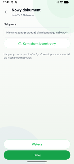 Krok 2 kreatora — nabywca nie wskazany